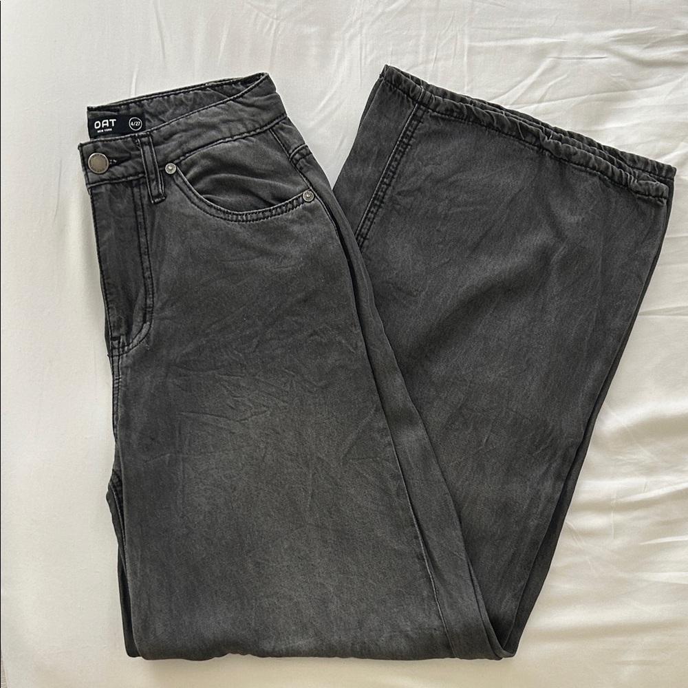 Oat New York Washed Black Wide Leg Flare Jeans